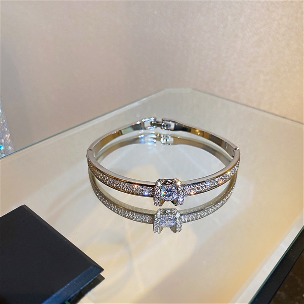 CZ Beaded Bangle Bracelet Gold Plated Bold | P.phoebus