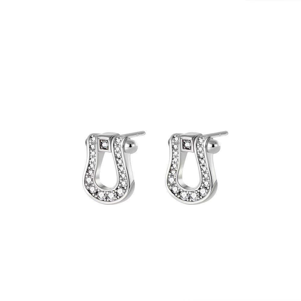 Rhinestones Crystal Horseshoe Buckle Studs Earrings