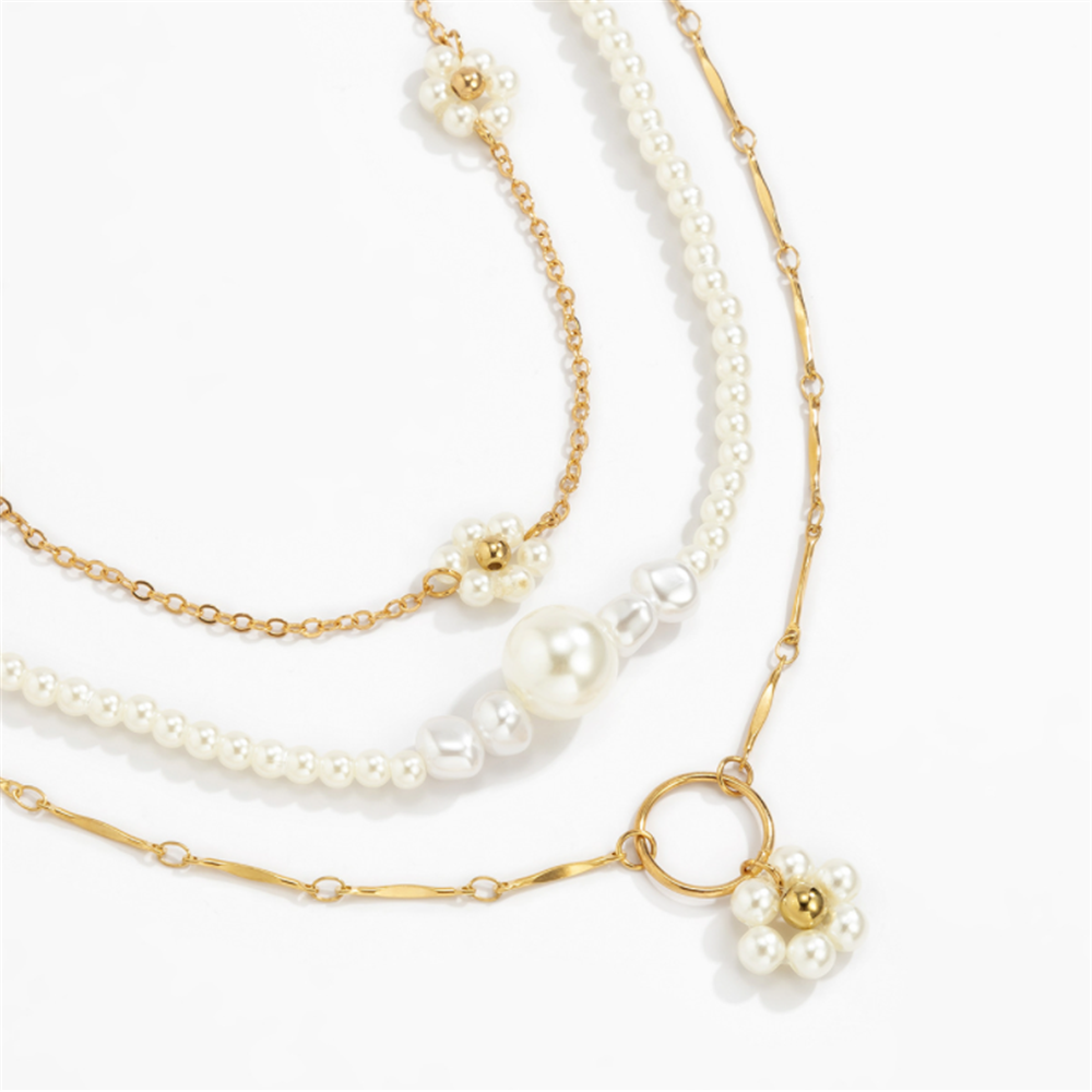 Multi Layers Pearl Floral Choker Necklace