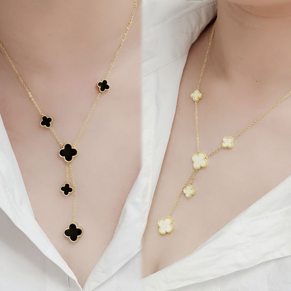 Lucky Floral Black and White Double Sides Necklaces