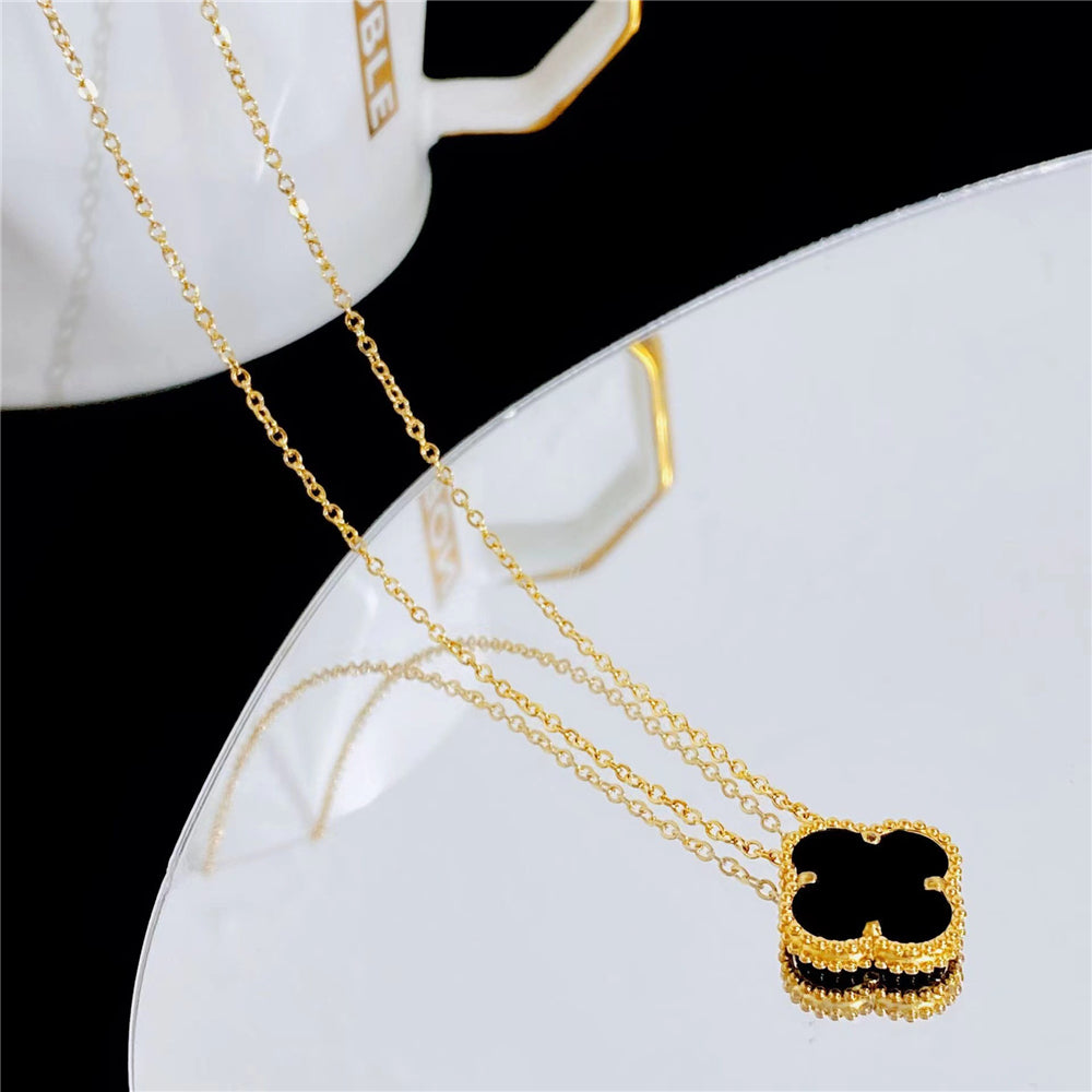 Black Lucky Floral Charms Necklaces