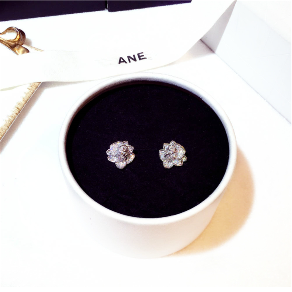 Cubic Zirconia 3D Rose Statement Earrings