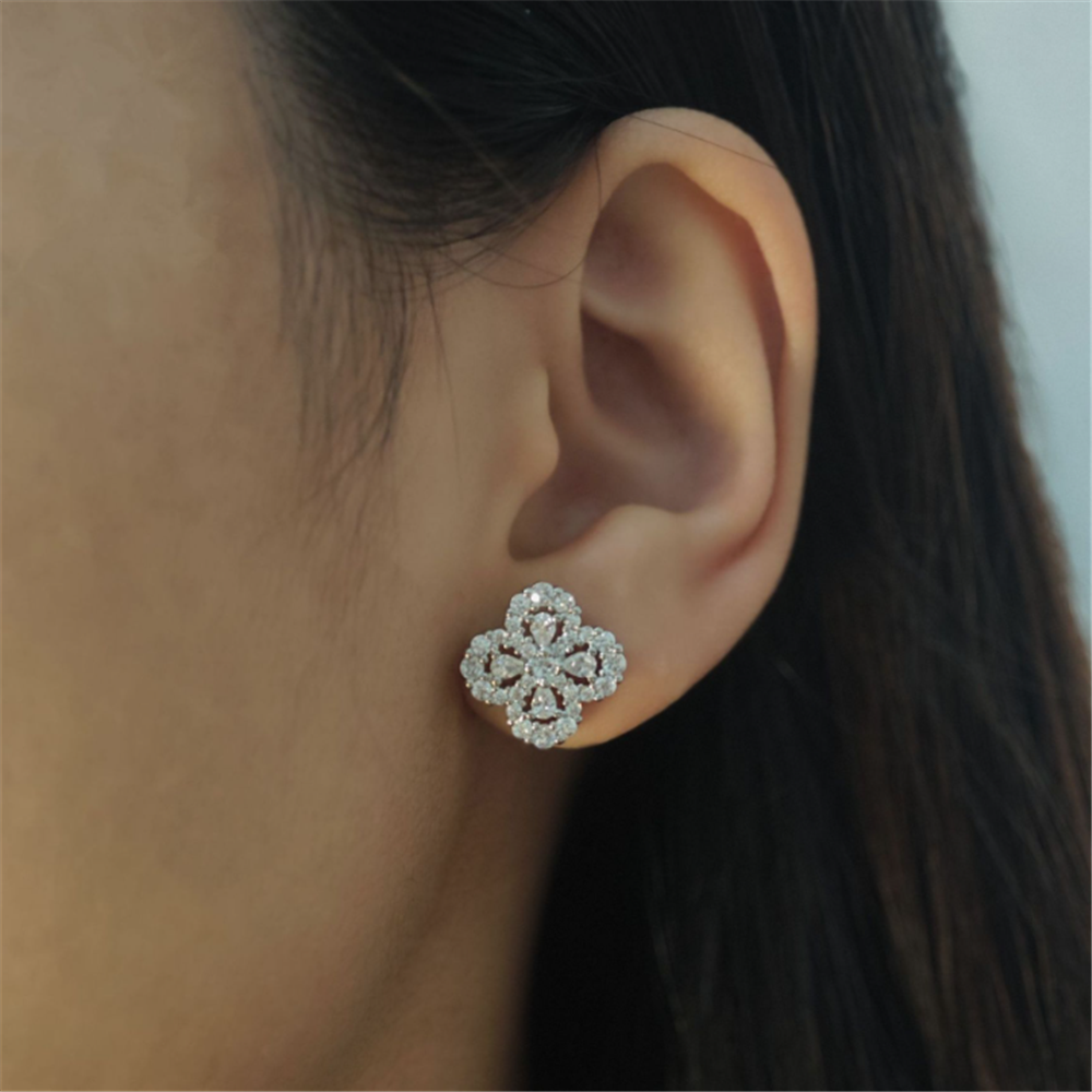 Minimalist Cubic Zirconia Beaded Floral Earrings