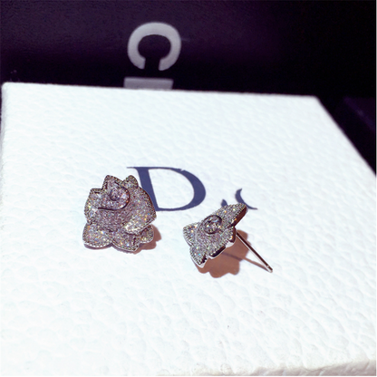 Cubic Zirconia 3D Rose Statement Earrings