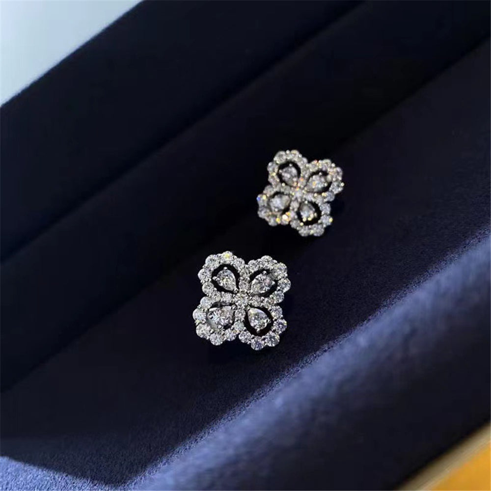 Minimalist Cubic Zirconia Beaded Floral Earrings