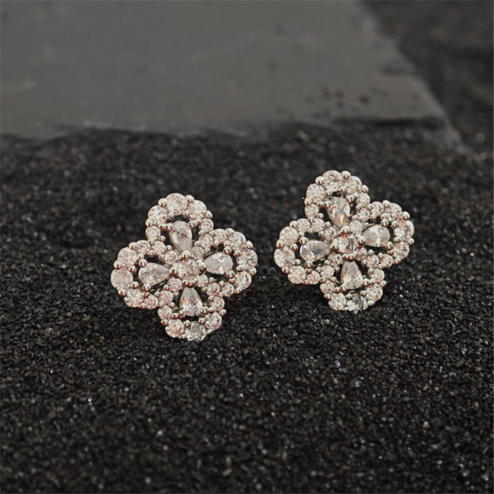 Minimalist Cubic Zirconia Beaded Floral Earrings