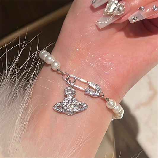 Pearl Rhinestones Crystal Beaded Saturn Bracelets