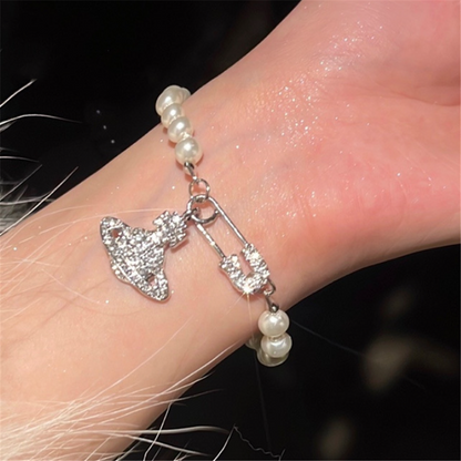 Pearl Rhinestones Crystal Beaded Saturn Bracelets