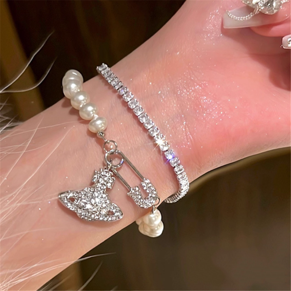 Pearl Rhinestones Crystal Beaded Saturn Bracelets