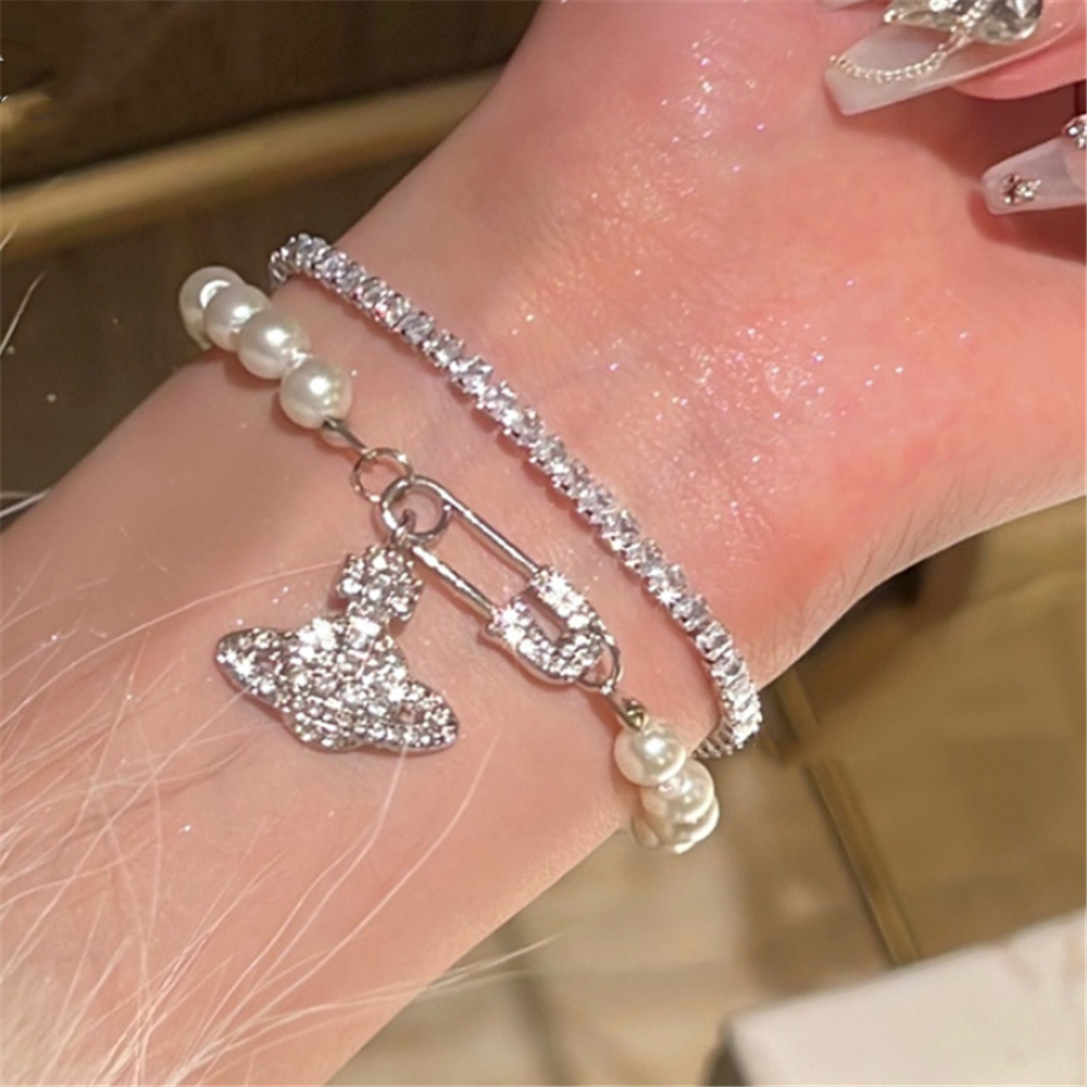 Pearl Rhinestones Crystal Beaded Saturn Bracelets