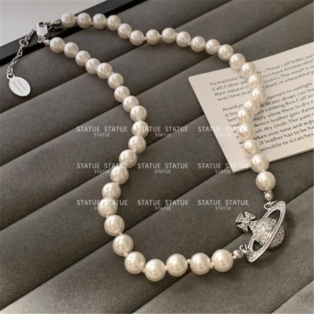 Pearl Rhinestones Crystal Beaded Saturn Necklaces