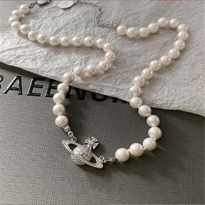 Pearl Rhinestones Crystal Beaded Saturn Necklaces