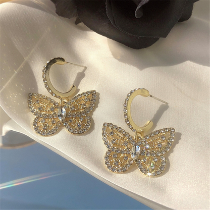 Cubic Zirconia Lace Butterfly Dangle Earrings