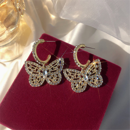 Cubic Zirconia Lace Butterfly Dangle Earrings