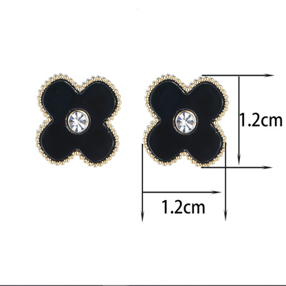 Gold Plated Black Lucky Floral Studs Earrings