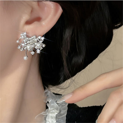 Rhinestones Crystal Pearl Studs Earrings