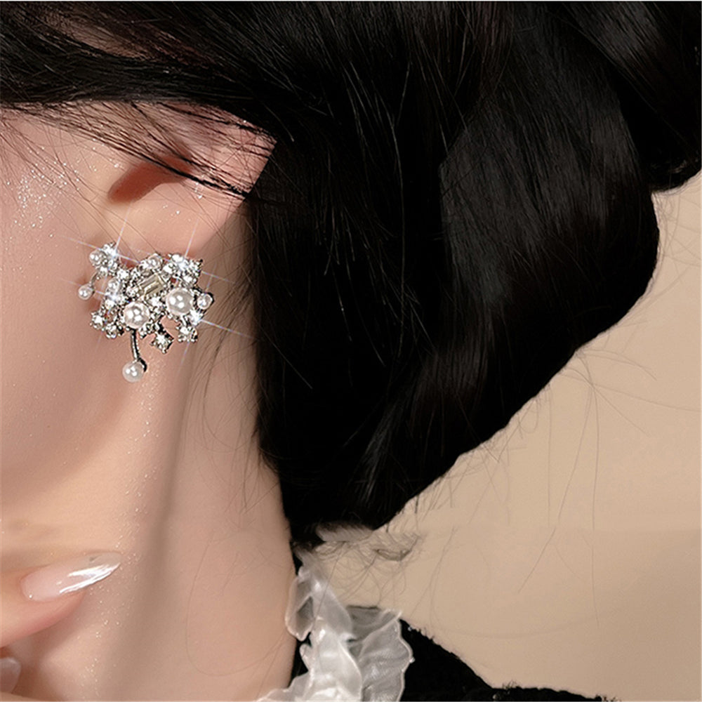 Rhinestones Crystal Pearl Studs Earrings