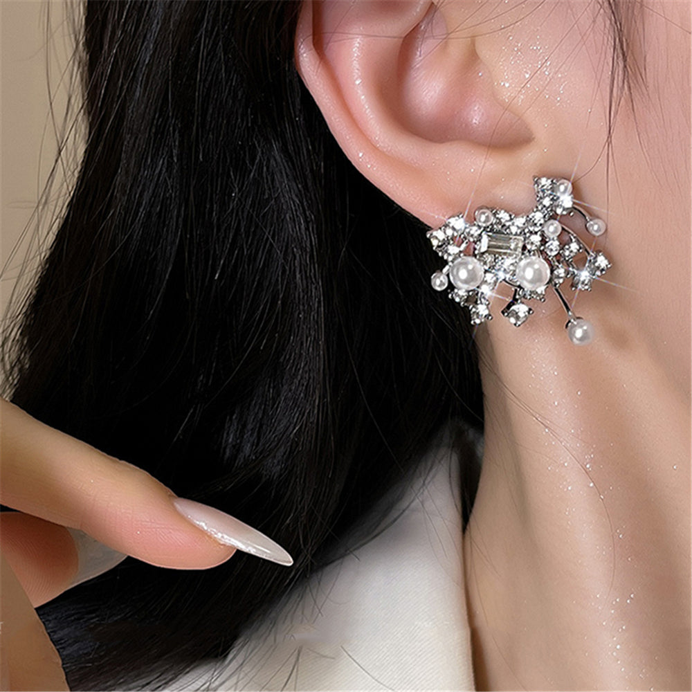 Rhinestones Crystal Pearl Studs Earrings