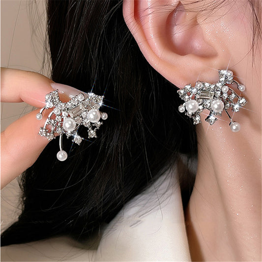 Rhinestones Crystal Pearl Studs Earrings