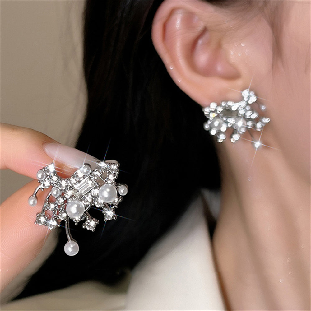 Rhinestones Crystal Pearl Studs Earrings