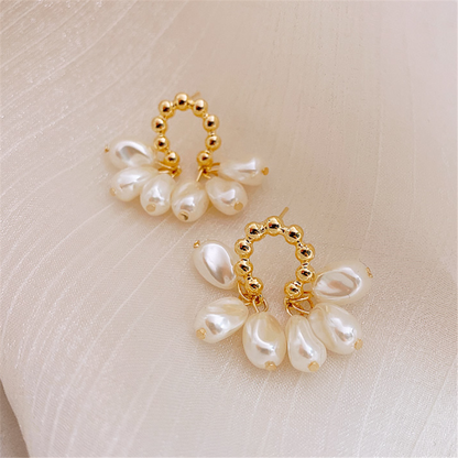 Gold Plated Pearl Floral Dangle Earrings