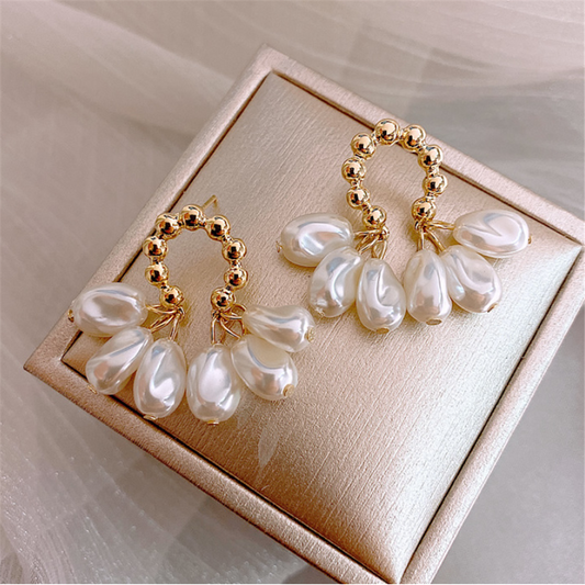 Gold Plated Pearl Floral Dangle Earrings