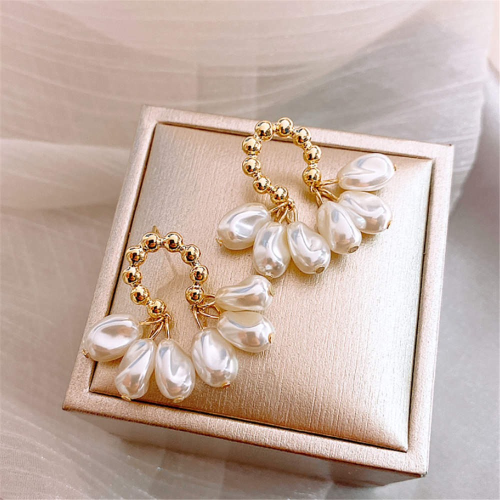 Gold Plated Pearl Floral Dangle Earrings