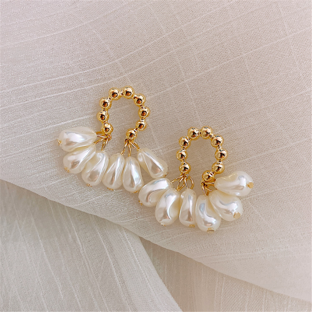 Gold Plated Pearl Floral Dangle Earrings