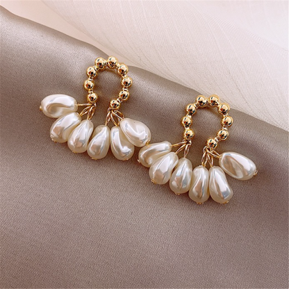 Gold Plated Pearl Floral Dangle Earrings