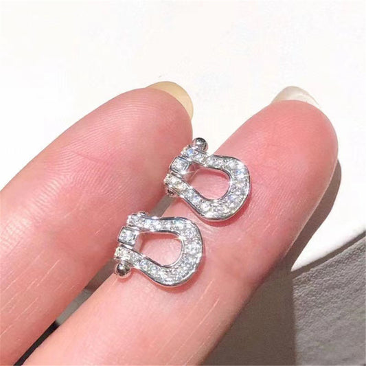 Rhinestones Crystal Horseshoe Buckle Studs Earrings