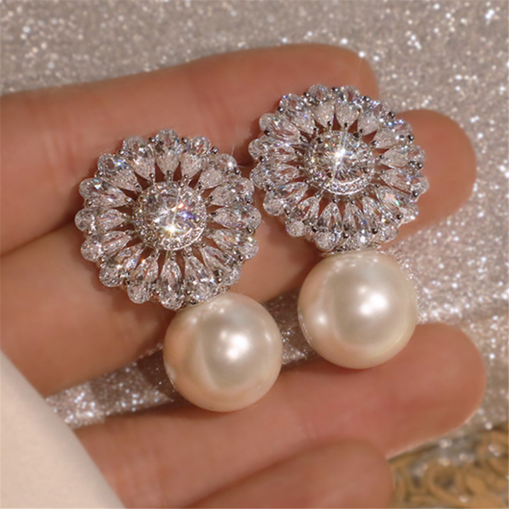 Rhinestones Crystal Pearl Dangle Earrings