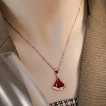 Cubic Zirconia Red Fan Pendant Necklaces