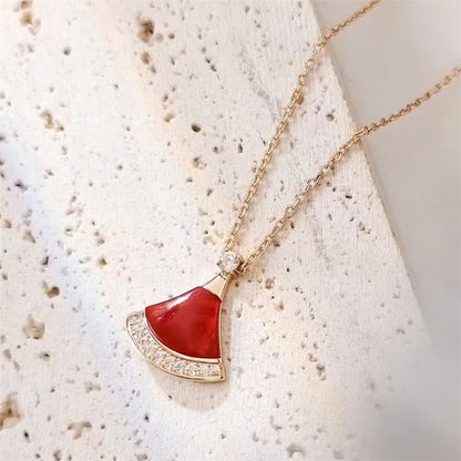 Cubic Zirconia Red Fan Pendant Necklaces