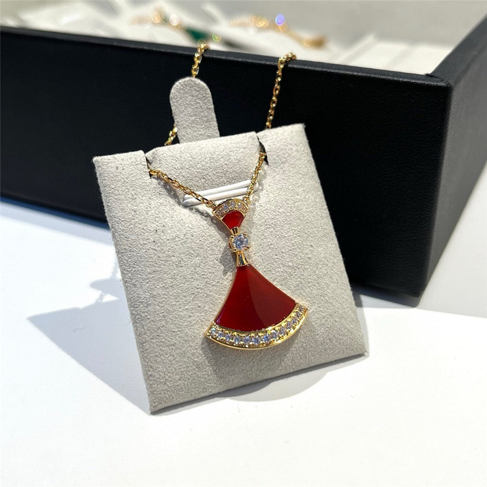 Cubic Zirconia Red Fan Pendant Necklaces