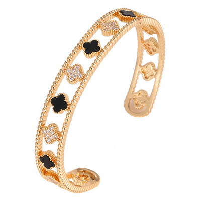 CZ Beaded Black Floral Adjustment Bracelets