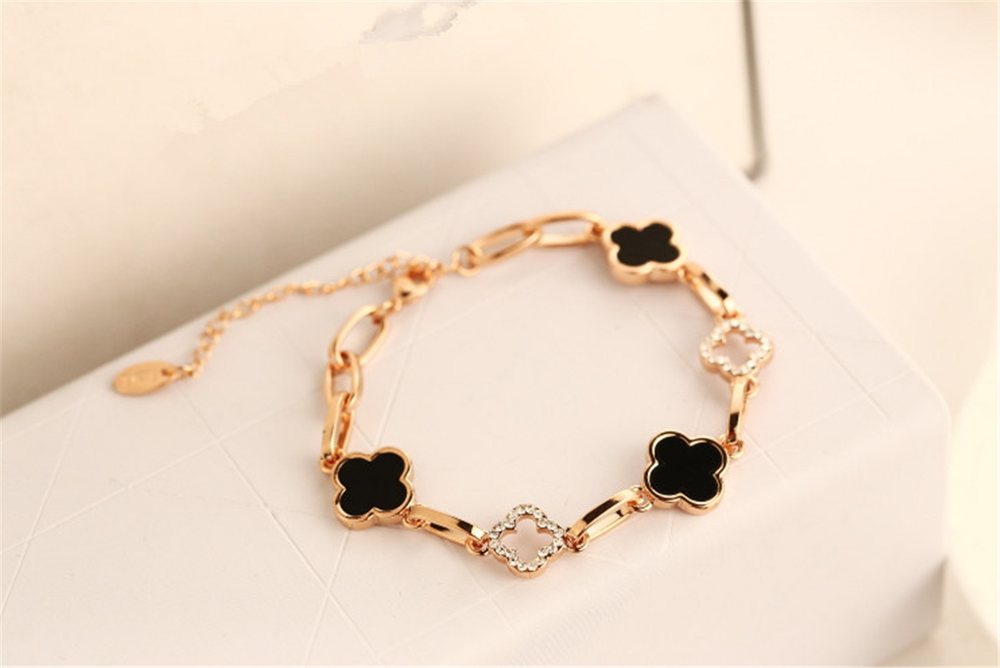 Gold Plated Black Lucky Floral Charms Bracelets