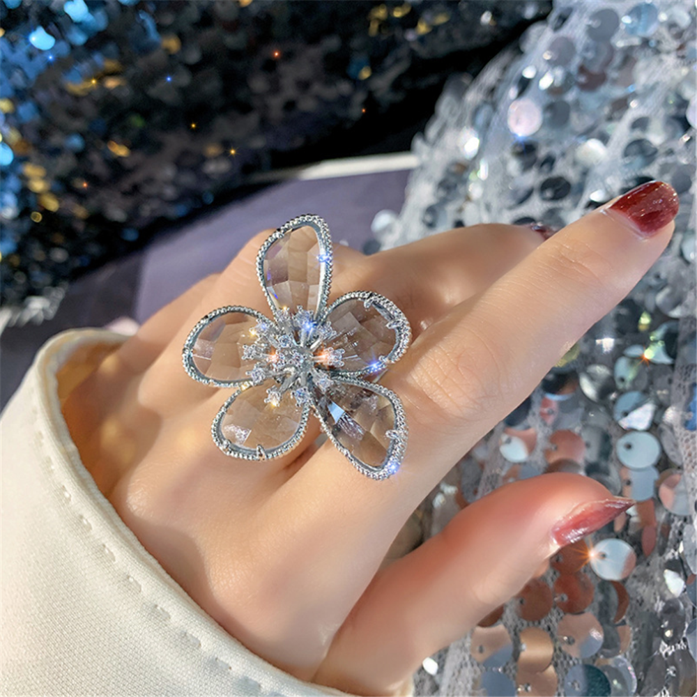 Rhinestones Crystal Floral Adjustment Rings