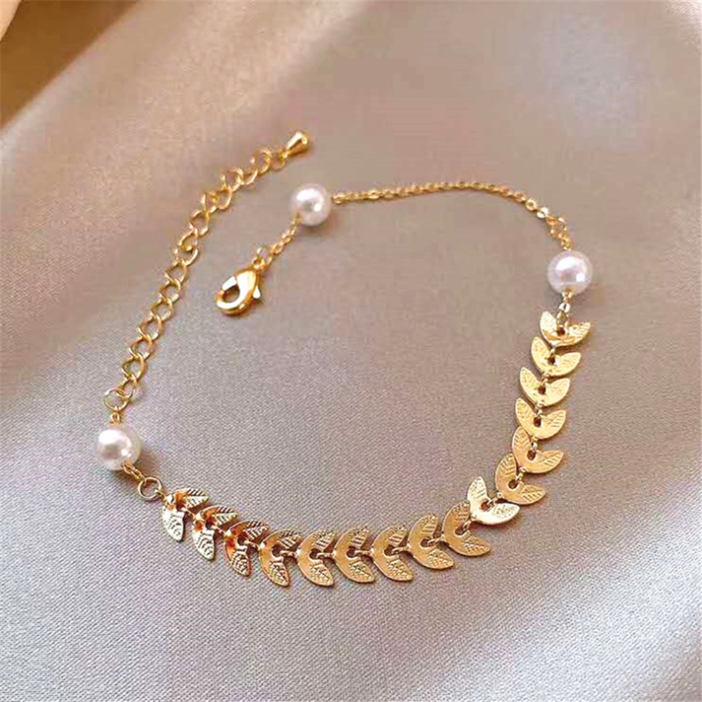 Gold Plated Pearl Leaves Bracelets