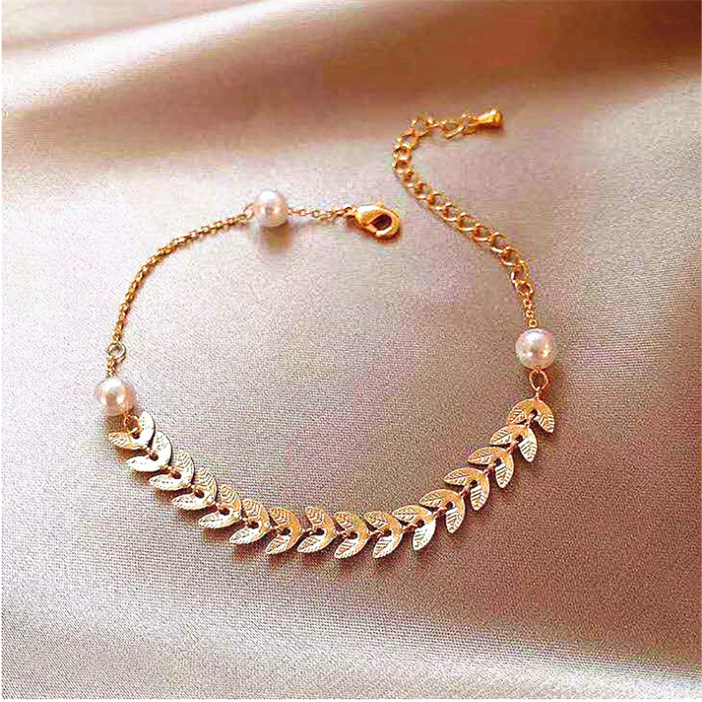 Gold Plated Pearl Leaves Bracelets