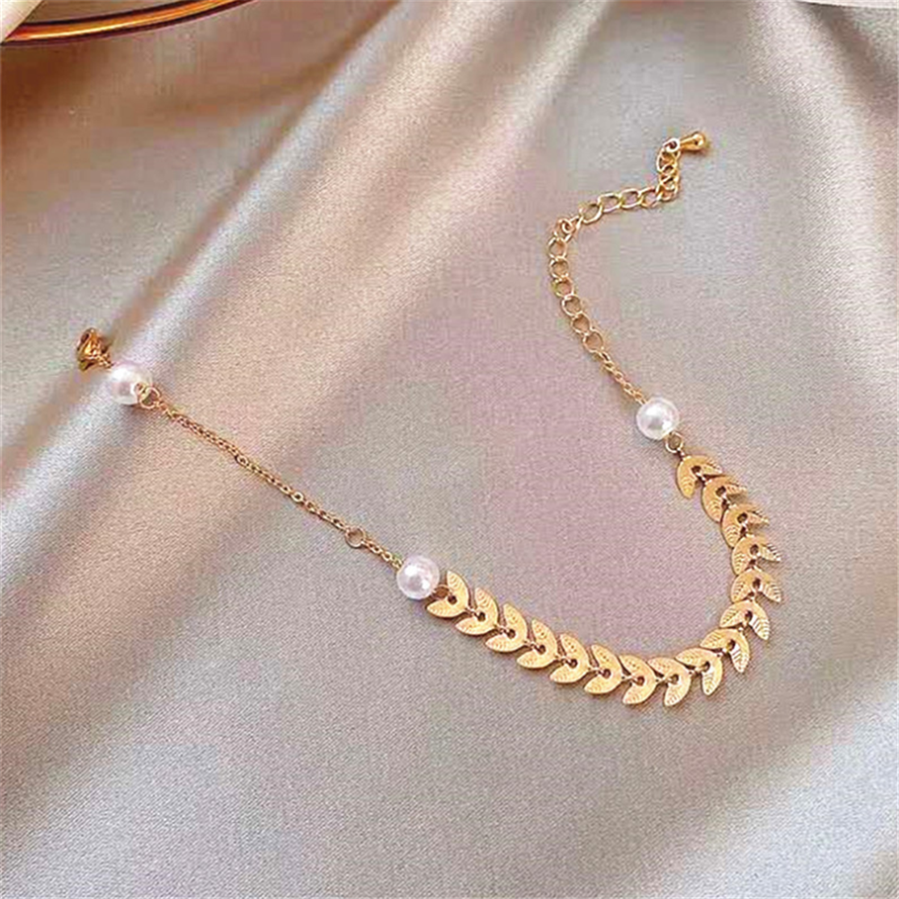 Gold Plated Pearl Leaves Bracelets