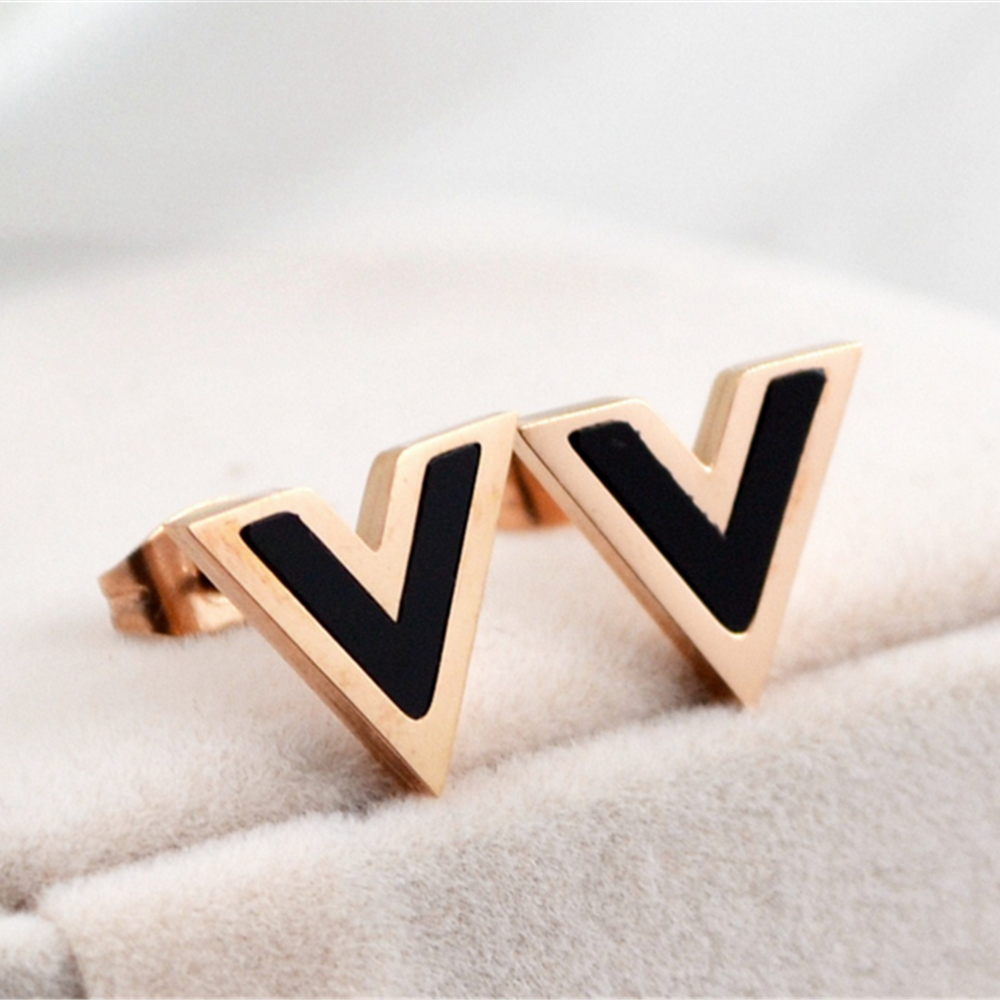 Initial V Studs Earrings