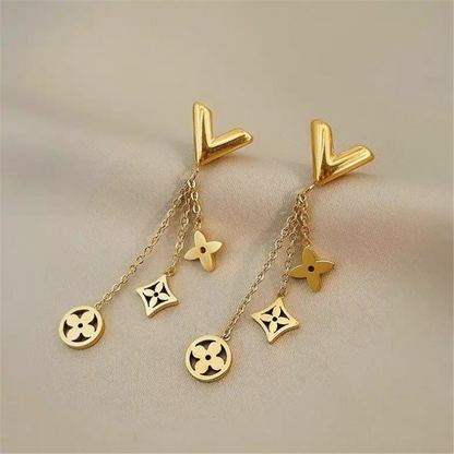 Classic Gold Plated Floral Dangle Earrings