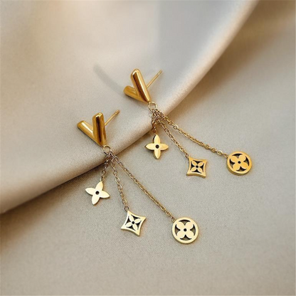 Classic Gold Plated Floral Dangle Earrings