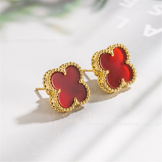 Lucky Red Floral Studs Earrings