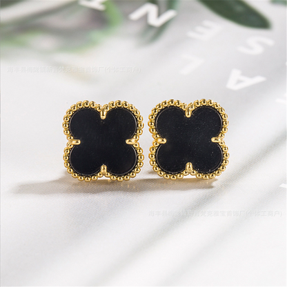 Lucky Black Floral Studs Earrings