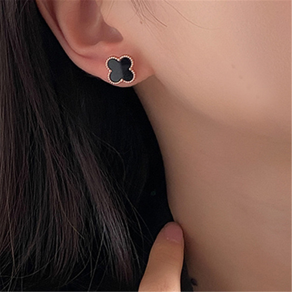 Lucky Black Floral Studs Earrings