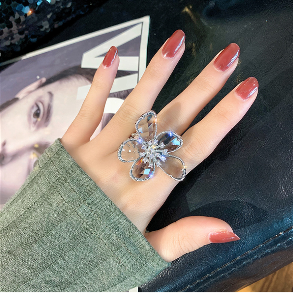 Rhinestones Crystal Floral Adjustment Rings