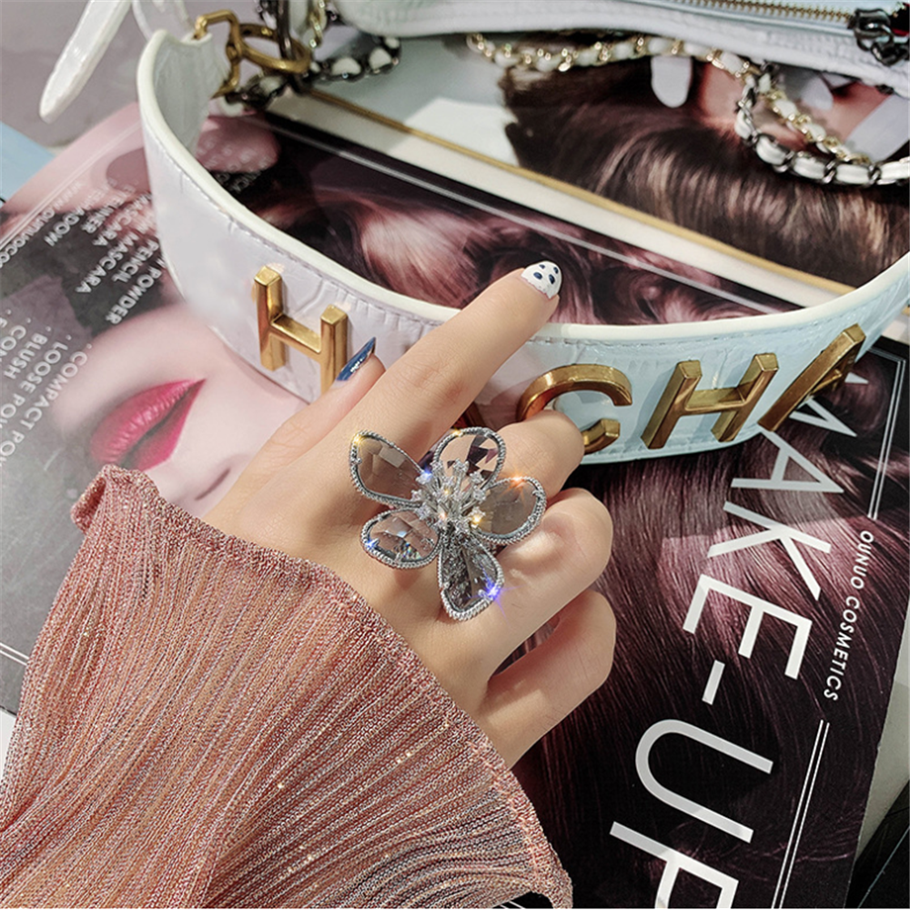 Rhinestones Crystal Floral Adjustment Rings