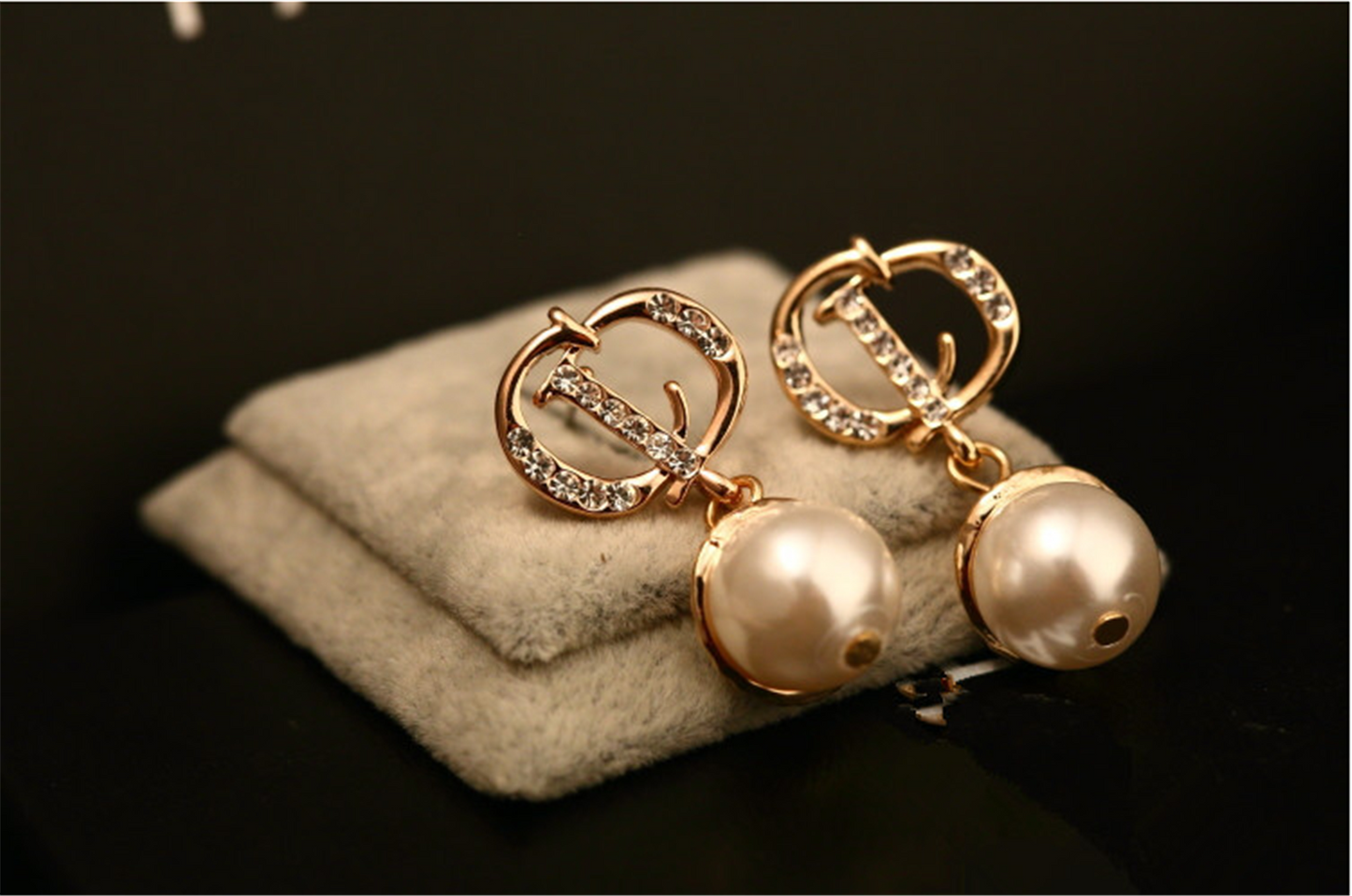 Cubic Zirconia CD Pearl Dangle Earrings