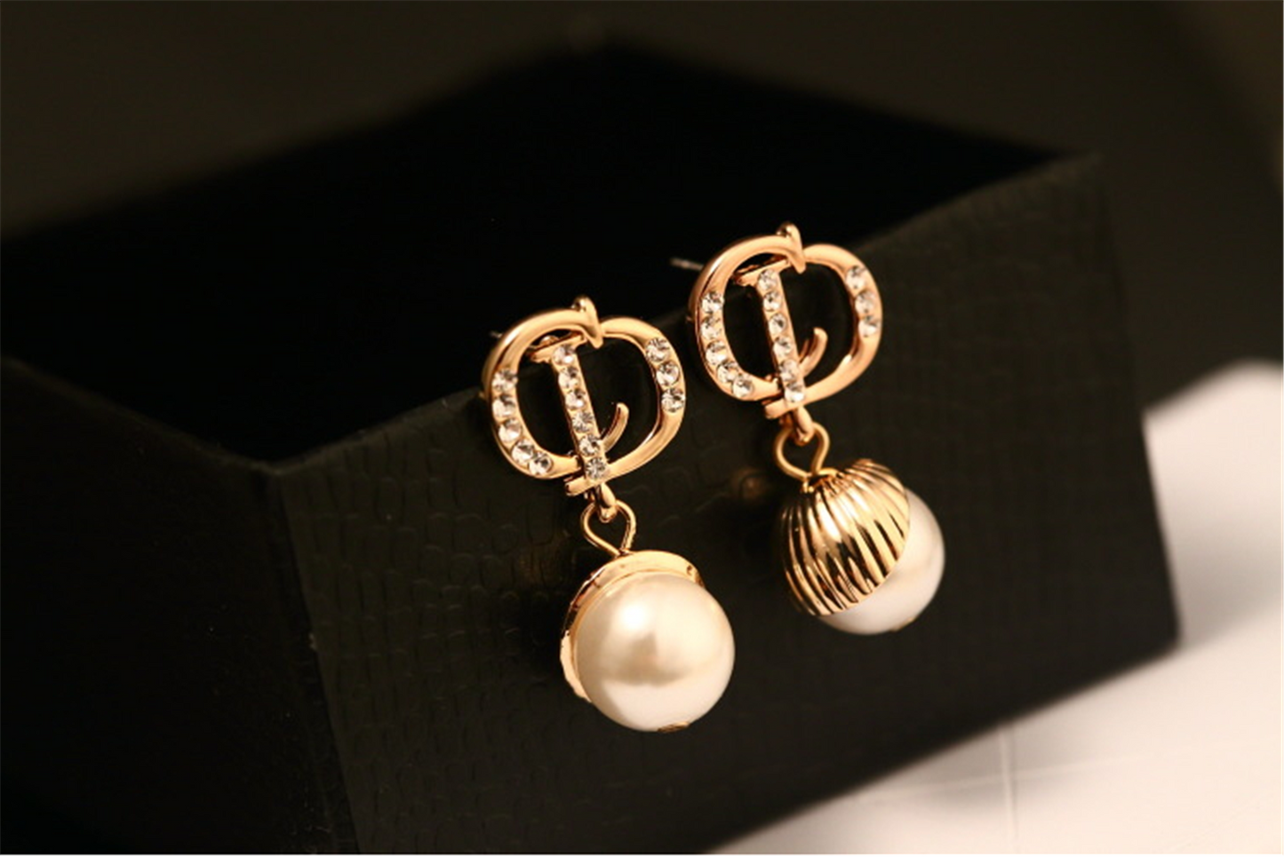 Cubic Zirconia CD Pearl Dangle Earrings